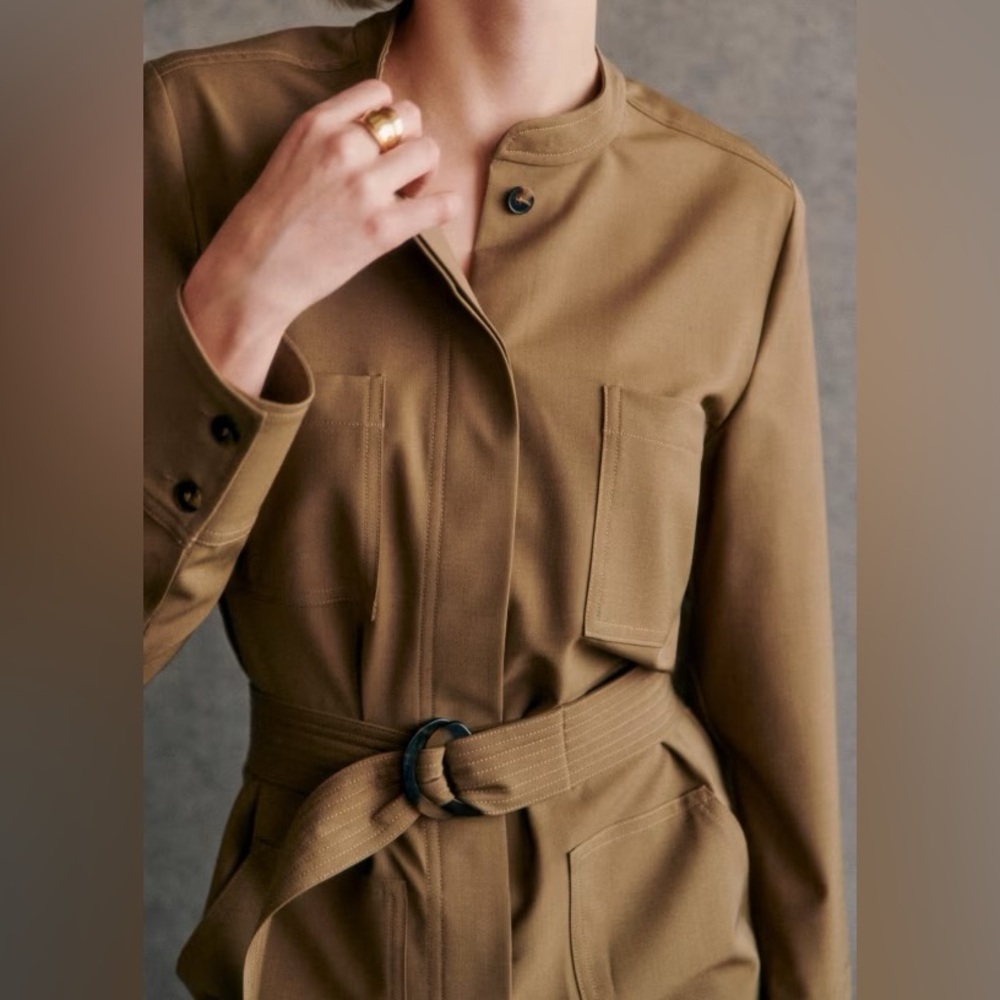 Sezane Edith Jumpsuit Beige Camel Tall Sz. Fr. 40/ UK- 12/ US- 8 - Picture 6 of 9